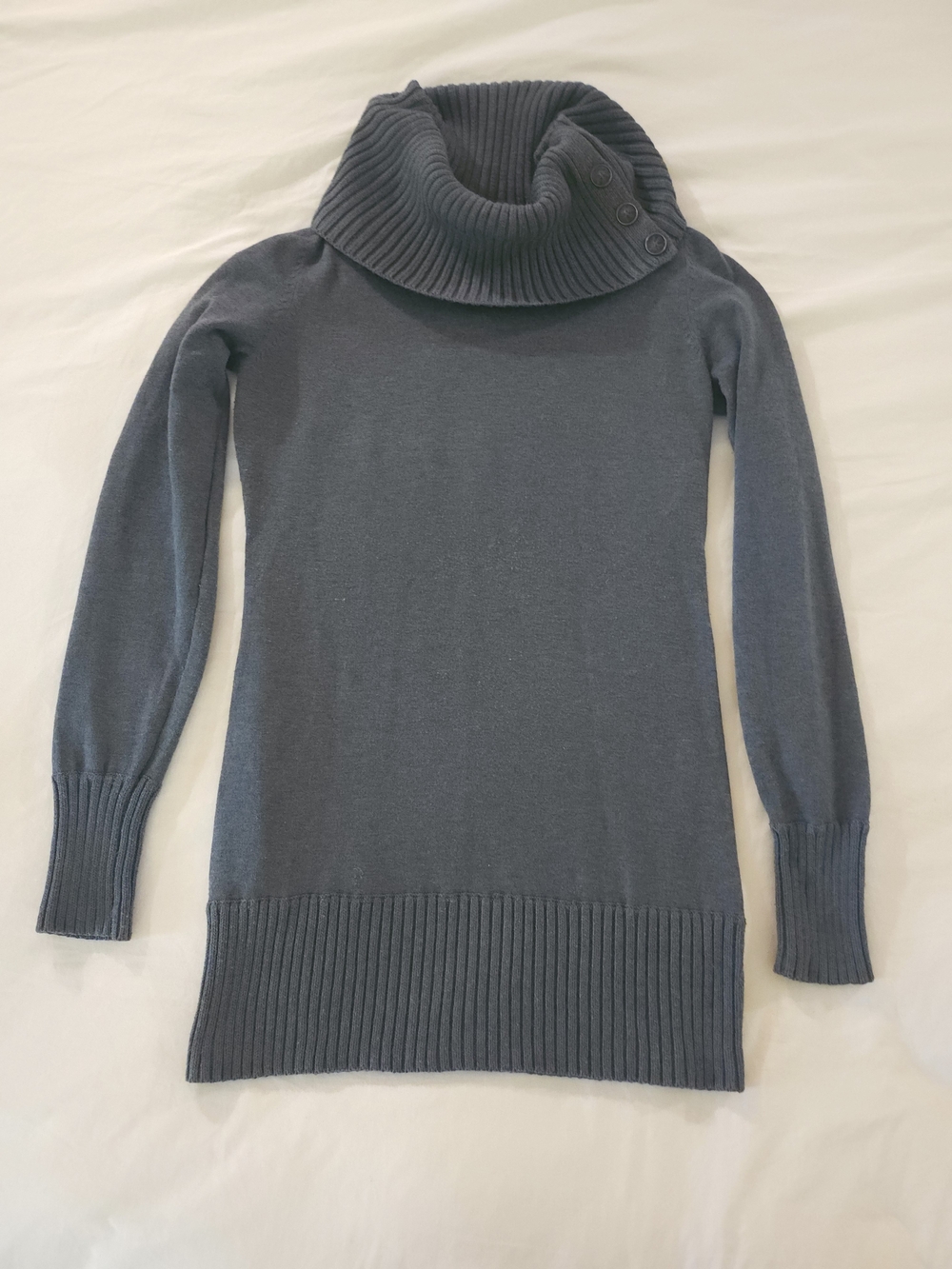 The Limited Gray Ribbed Knit Tunic Turtleneck Button Sweater Stylish RenFaire S